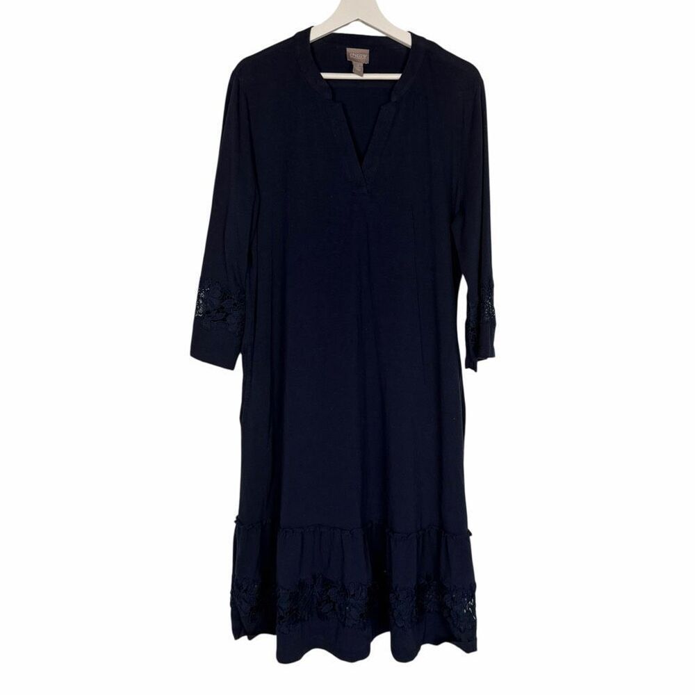 Chico’s Women’s size 12/Large Dress Blue Tiered Crochet